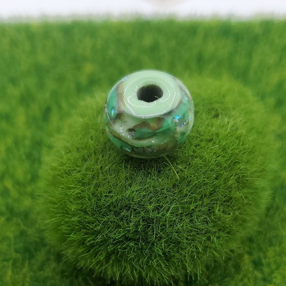 Antique Porcleian Vase Styled Green Glass Bead P309